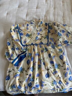 She + Sky Cream Floral Dress with Blue and Yellow Blooms